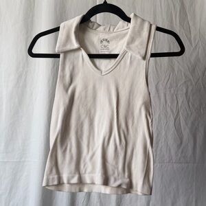 C&C California Cream Ribbed Polo V-Notch Tank